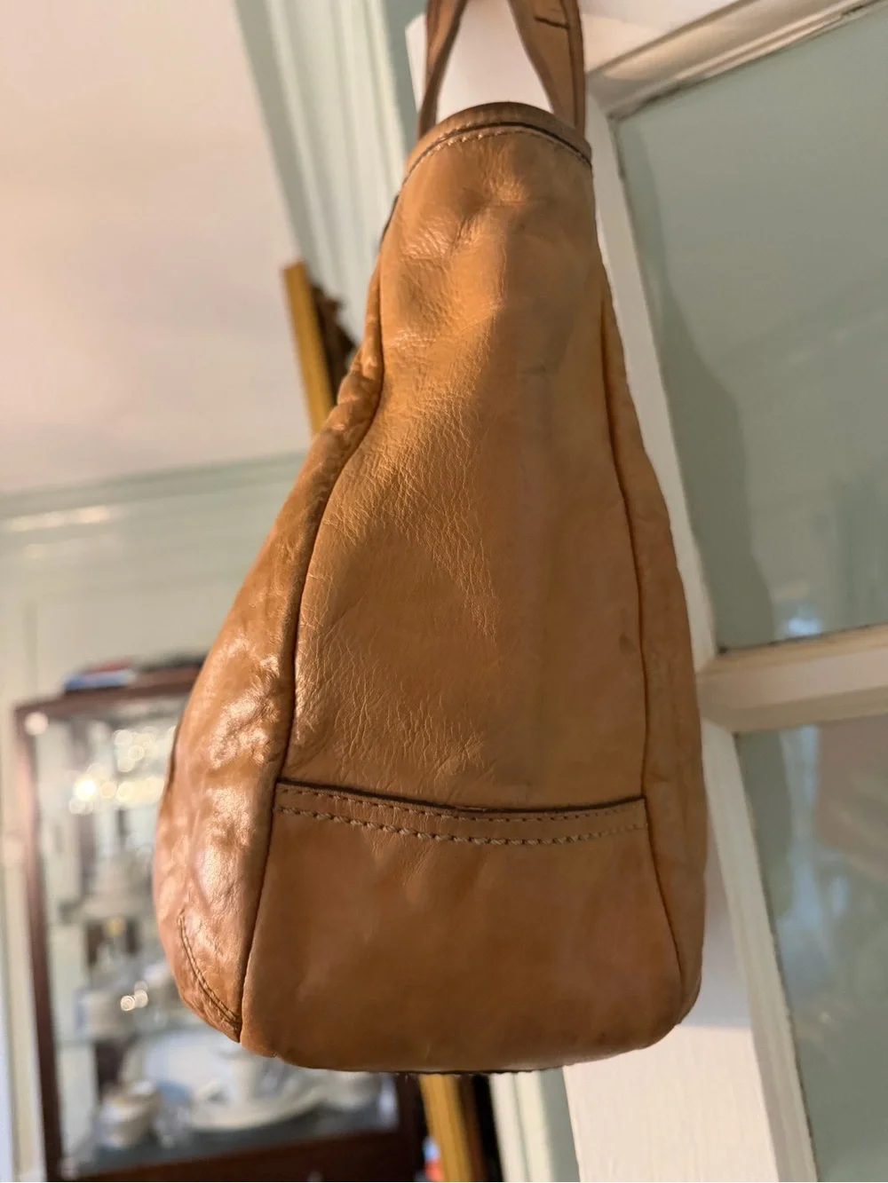 Coach 12240 tan Ergo pleated tattersall lined leather Shoulder Bag